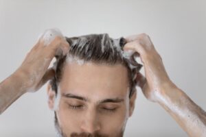 CBD shampoo in hair.